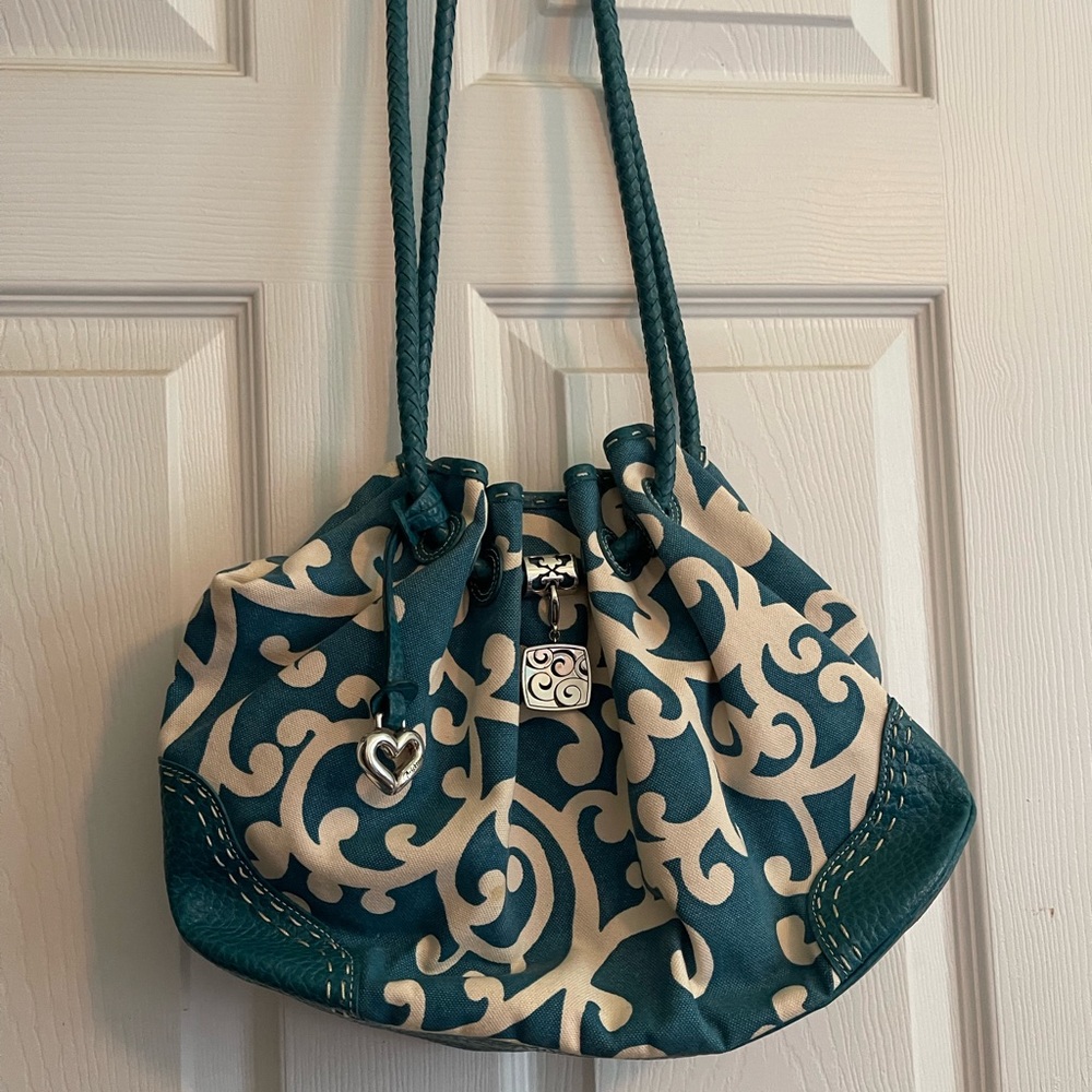 Brighton Drawstring magnetic, Turquoise and white w/ twisted leather straps